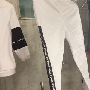 White and Black Track Suit with Text Detail